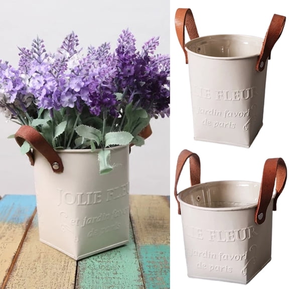 Travelwant Vintage Style Metal Planters，Rustic Country Style Iron Flower Pot, Vintage Metal Round Bucket Planter with Handles, Rustic Iron Flower Pot - Garden Home Decor