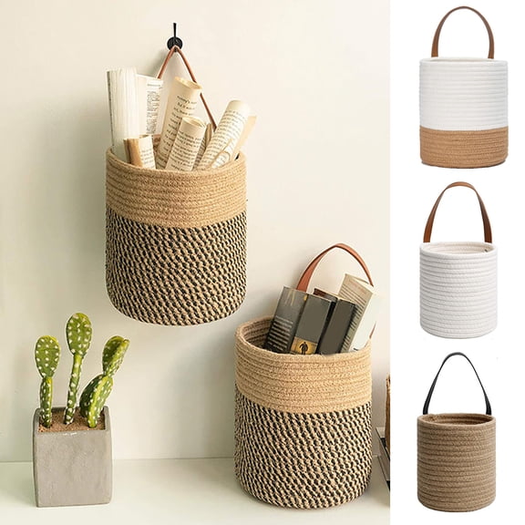 Travelwant Wall Hanging Storage Baskets Jute Rope Hanging Planter Woven Plant Basket Indoor Pot Macrame Plant Hangers Modern Storage Organizer Home Decor for Plants, Towels