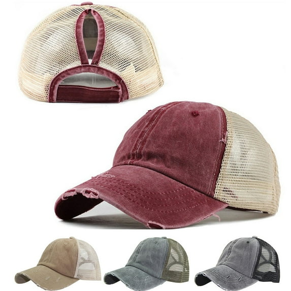 Travelwant Washed Distressed Cotton Denim Ponytail Hat Adjustable Baseball Cap