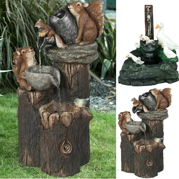 Travelwant Water Fountains Outdoor, Squirrel/Duck Pressure Water Outdoor Fountain Statue, Cascading Freestanding Garden Decor Fountain Statue, Animals Airy Garden Figurines