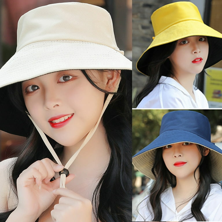 Travelwant Wide Brim Bucket Hat with String Reversible Cotton Sun  Protection Beach Hats for Women Large Foldable Brim Summer Hat