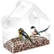 Travelwant Window Bird House Feeder by Nature Anywhere for Wild Birds with Sliding Seed Holder and 4 Extra Strong Suction Cups. Large Bird feeders for Outside. Birdhouse Shape.
