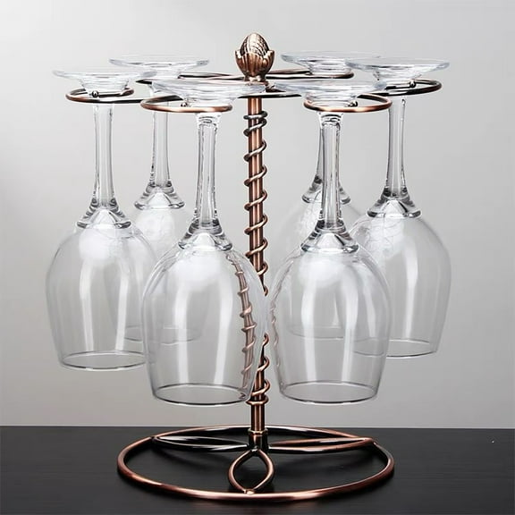 Travelwant Wine Glass Rack, Countertop Wine Glass Holder, Elegant Freestanding Tabletop Stemware Storage Rack/Wine Glass Stand Racks Holder with 6 Hooks