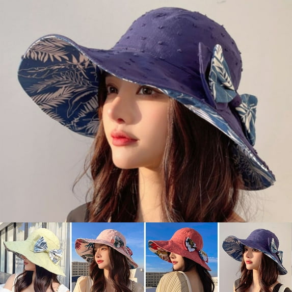 Travelwant Women Bucket Hat Packable Cotton Reversible Sun Hat with Detachable Cord