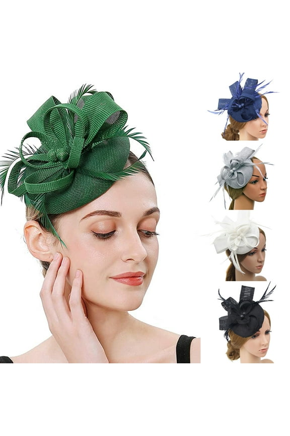 Women Faux Feather Fascinator Hat Net Yarn Hat Shape Bow Mesh Mini Beret Hat Wedding Bridal Birdcage Hat Headdress
