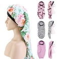 thumbnail image 1 of Travelwant Women Floral Satin Long Tail Bonnet Night Sleeping Cap Head Cover Hair Care Hat, 1 of 8