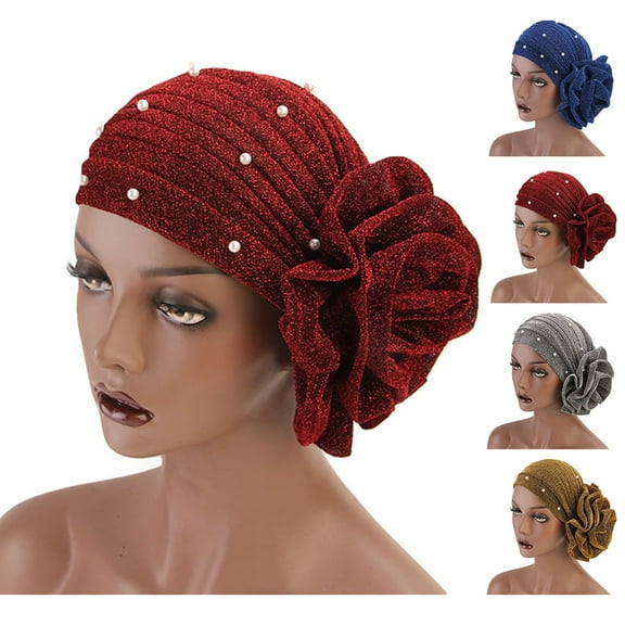 Travelwant Women Flower Elastic Turban Beanie Women's Flower Hat Chemo Beanie Head Wrap Cap for Cancer Patient