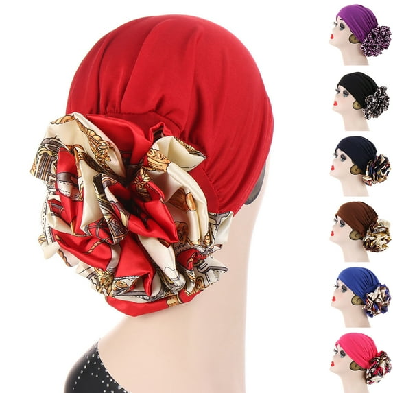 Travelwant Women Flower Elastic Turban Headwrap Sleep Beanie Pre-Tied Bonnet Knot Chemo Cap Hat