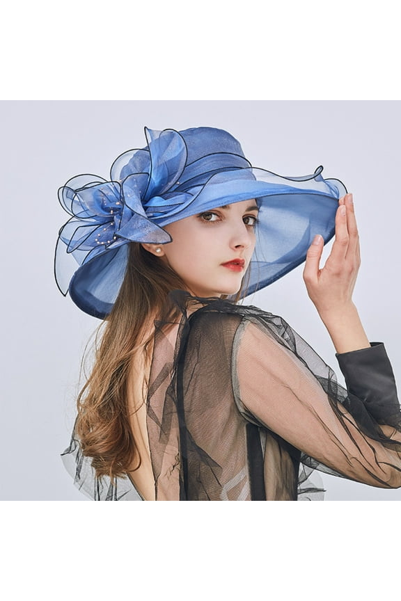 Women Ladies Girls Floral Organza Wide Brim Church Fascinator Tea Party Sun Hat