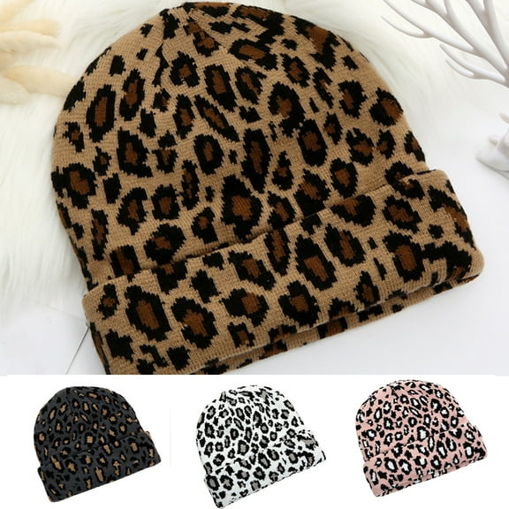 Travelwant Women Men Winter Hats Leopard Print Cuffed Beanie Dome Double Layers Thick Knitted Soft Warm Slouchy Skull Ski Adult Cap Warm Stretchy Cap for Outdoor