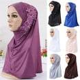 thumbnail image 1 of Travelwant Women One Piece Muslim Hijab Lace Applique Head Wrap Scarf Shawl with Rhinestones, 1 of 6