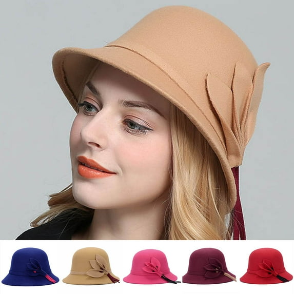 Travelwant Women Solid Color Winter Hat 100% Wool Cloche Bucket with Bow Accent