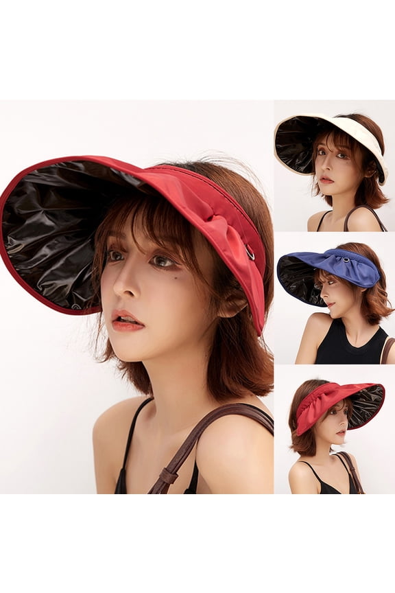 Women Sun Visors Double Sides - Women Ponytail Hat Wide Brim Adjustable Foldable Packable Roll Up Ladies Summer Beach Cap