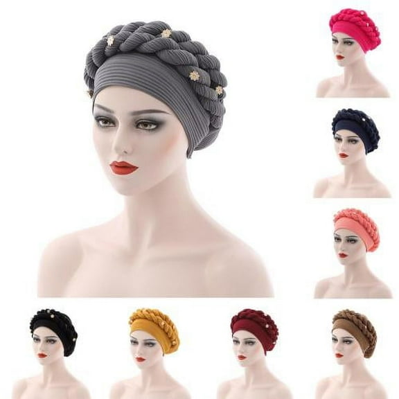 Travelwant Women Turban Pre-Tied Bonnet Braid Turban African Head Wrap for Woman Cap Flower Braids Headdress Lightweight Twist Headwrap
