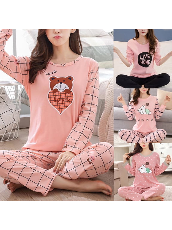 Women's Cotton Long Sleeve Pajamas PJ Set Womens Pajamas Set - Long Sleeve Shirt and Pajama Pants Loungewear Set