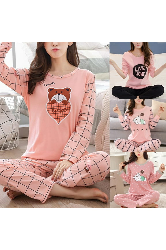 Women's Cotton Long Sleeve Pajamas PJ Set Womens Pajamas Set - Long Sleeve Shirt and Pajama Pants Loungewear Set