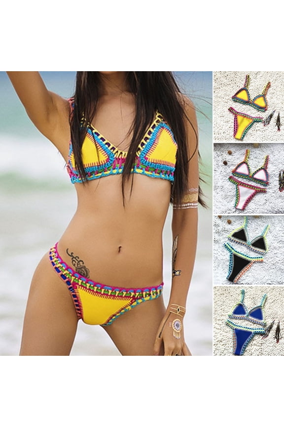 Women's Crochet Triangle Sexy Bikini Top and Bottom Sports Swimsuit