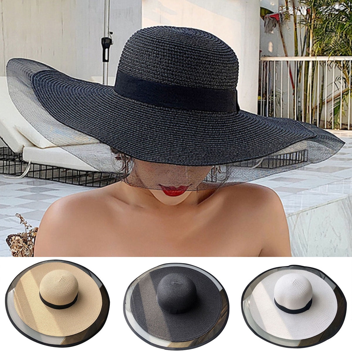 Travelwant Women's Folable Floppy Hat,Wide Brim Sun Protection Straw Hat,  Summer UV Protection Beach Cap