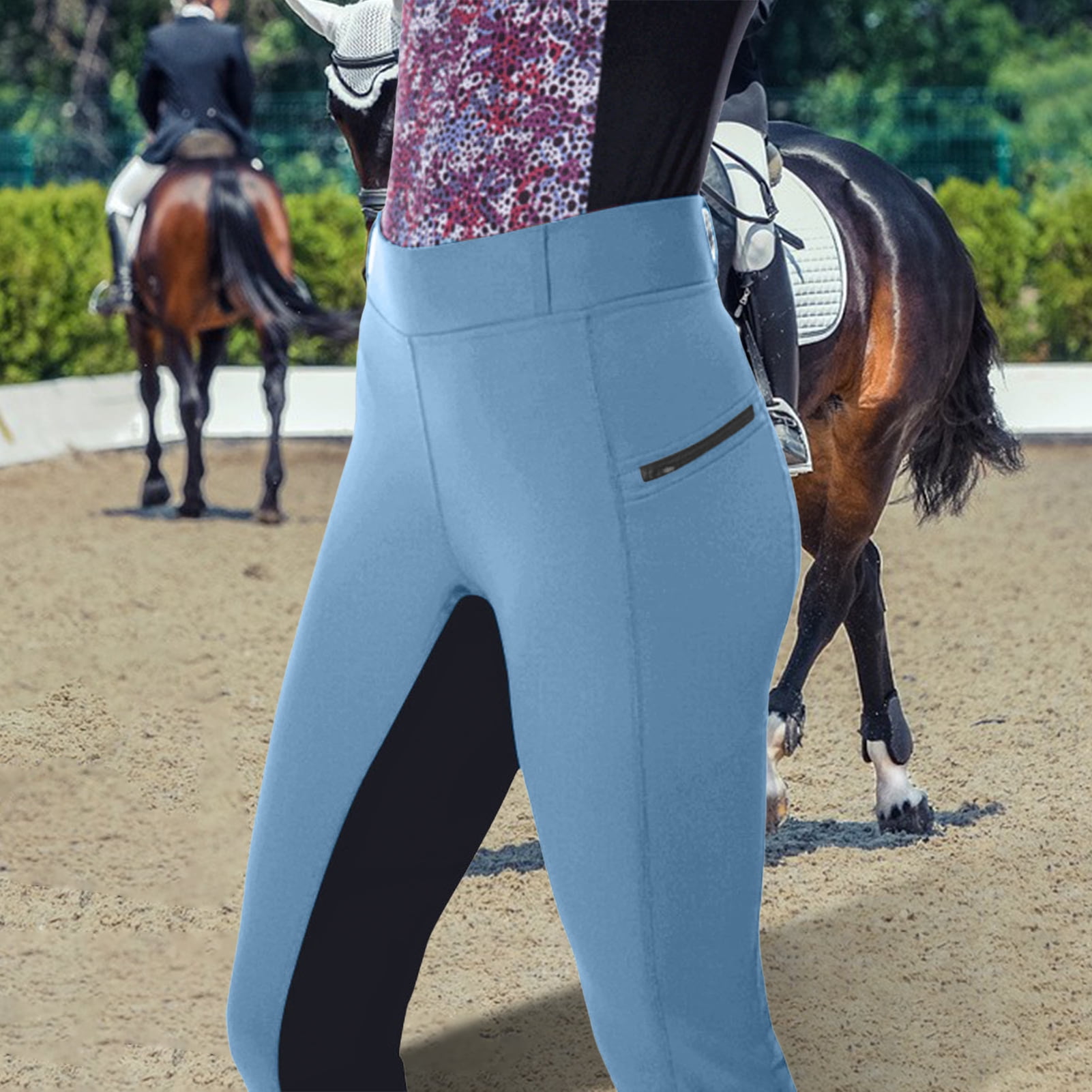 Ladies Horse Riding Leggings Tights Grip Phone Pocket Tight Equestrian Pants