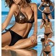 thumbnail image 1 of Travelwant Women's Liquid Metallic Sexy Triangle Bikini Set Shiny Bathing Suit Two Pieces Swimsuit Tie Two Sides Bottom, 1 of 7