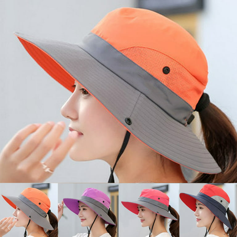 Women's Ponytail Sun Hat UV Protection Foldable Mesh Wide Brim Beach  Fishing Hat