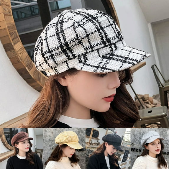 Travelwant Womens Plaid Newsboy Cap Cotton Ivy Baker-boy Style Visor Berets Hats