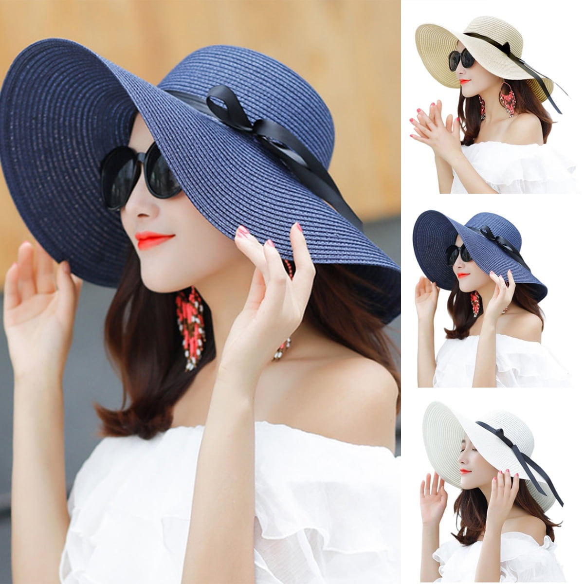 Travelwant Womens Sun Straw Hat Wide Brim UPF 50 Summer Hat Foldable Roll  up Floppy Beach Hats for Women