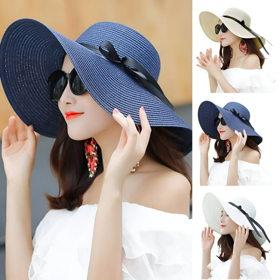 Travelwant Womens Sun Straw Hat Wide Brim UPF 50 Summer Hat Foldable Roll up Floppy Beach Hats for Women
