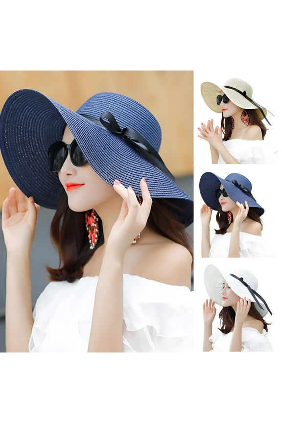 Womens Sun Straw Hat Wide Brim UPF 50 Summer Hat Foldable Roll up Floppy Beach Hats for Women