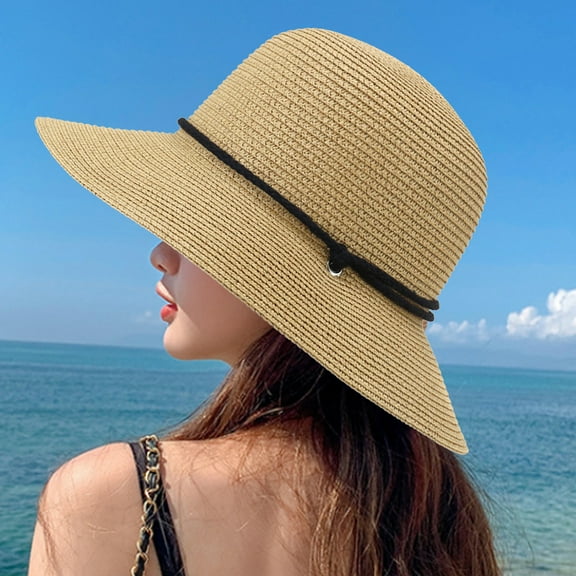 Travelwant Womens Wide Brim Sun Hat with Wind Lanyard UPF Summer Straw Sun Hats for Women