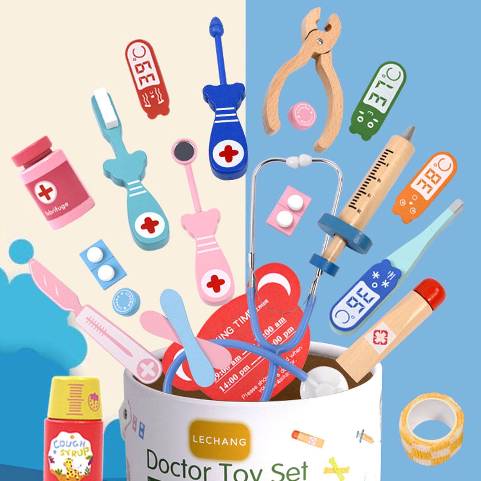 Travelwant Wooden Doctor Toy Playset,Dentist Toolbox Medical Kit