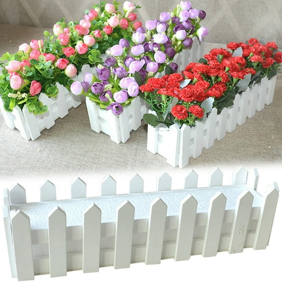 Travelwant Wooden Picket Fence Window Box/Flower Box, Flower Plant Pot Wooden Window Box Garden Decking Fence Flower Pot Wooden Garden Basket Plant Container Home Decor with Foamed Plastic