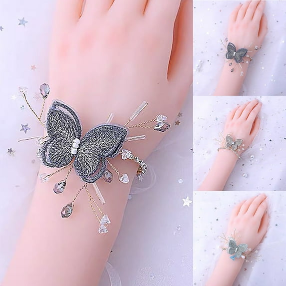 Travelwant Wrist Corsage,Wedding Bride Wrist Flower Wristband Corsage Bridesmaid Butterfly Hand Flower Bracelet for Wedding Engagement Anniversary