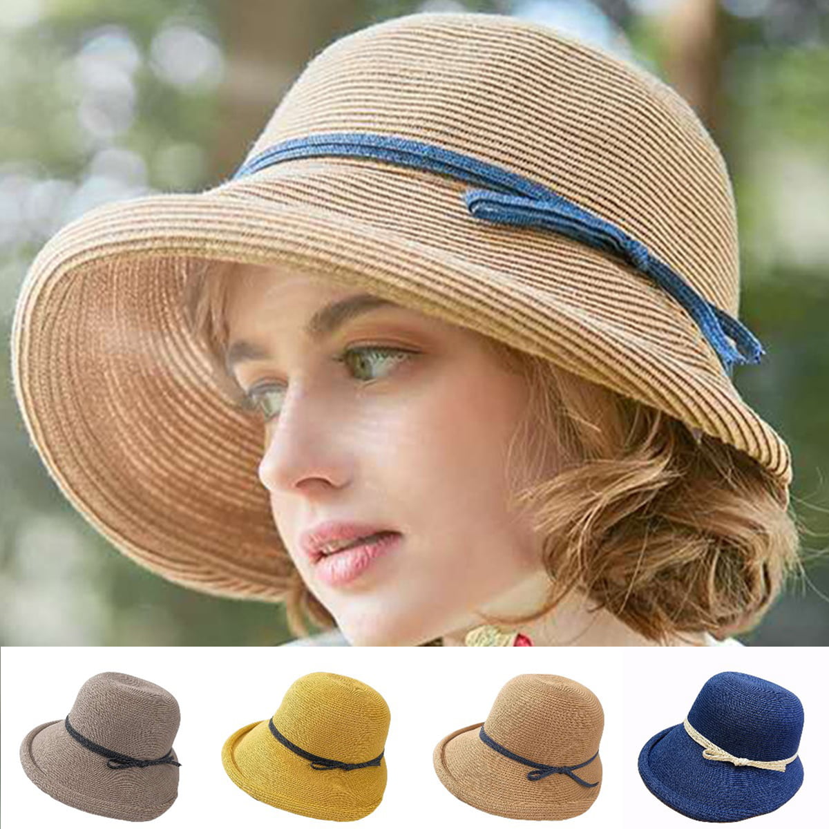 Sun Hats for Women with Ponytail Hole, Wide Brim Beach Hats for Women, Floppy Straw Hat Foldable, Packable Summer Hats Women