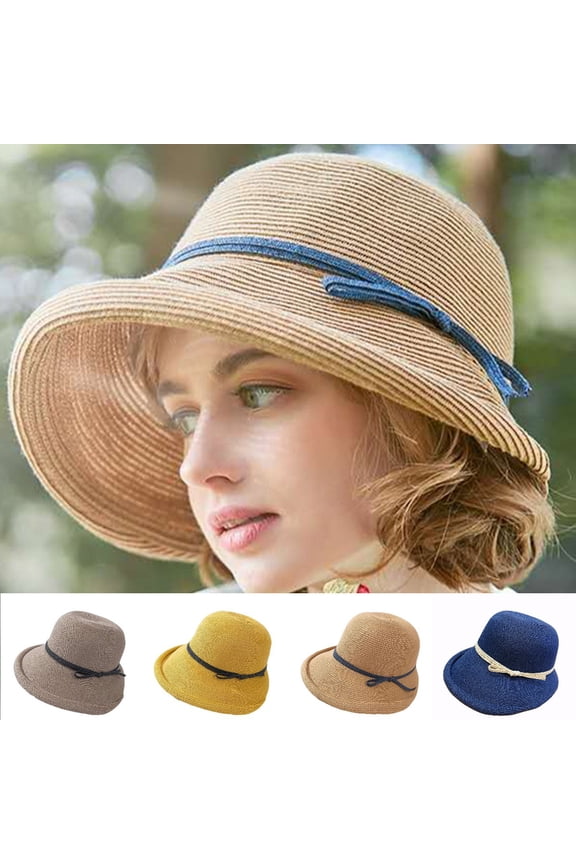 Floppy Straw Sun Hat Foldable Packable Wide Brim Summer Beach Hat Crochet Bucket Hat for Women