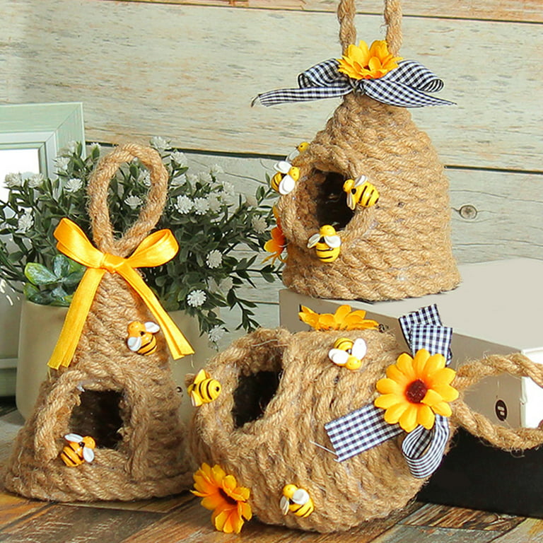Welpettie Beehive Decor Jute Hanging Bee Tiered Tray Decor Cute Handmade  Honeycomb Decoration Bee Themed Party Ornament for Farmhouse Country  Kitchen