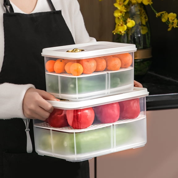 Travelwnat Refrigerator Produce Saver, Stackable Food Storage Containers Keep Fresh with Lids, Removable Drain Tray Drawers Fridge Produce Keeper