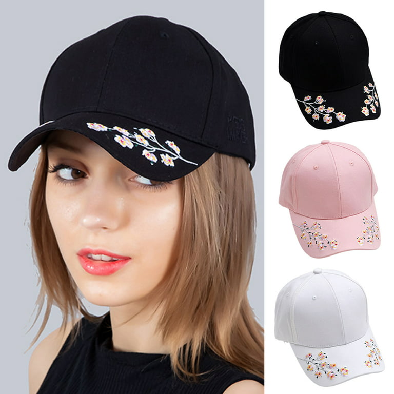 Travelwnat Women's Hats,Baseball Caps Flower Embroidery Cotton Adjustable  Hip-Hop Hat 