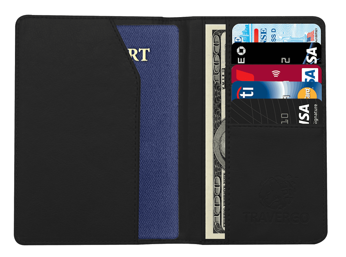 TraverGo PU Leather Passport Holder, Black TR1240BK