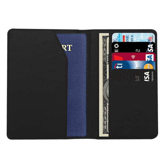 TraverGo PU Leather Passport Holder, Black TR1240BK