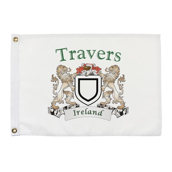 Travers Irish Coat of Arms Small White Flag - 16"x10.5" inches
