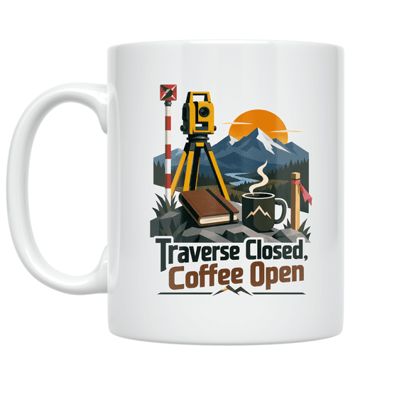 Traverse Closed Coffee Open - Land Surveyor - 11 oz Ceramic Coffee Mug