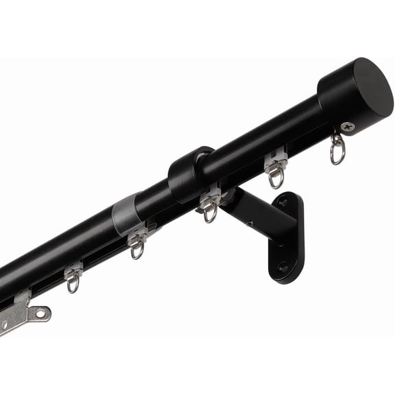 Traverse Curtain Rod with Built-in Track, Heavy Duty 40 lbs Support, Adjustable Telescopic Curtain Rod (No Cutting Needed), Smooth Glide System for Thick Curtains, (Black, 47-86")