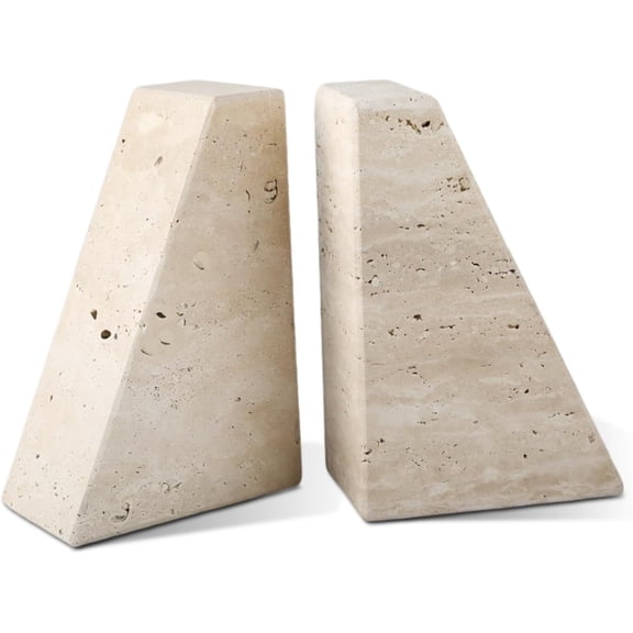 Travertine Bookends for Heavy Books, Marble Decorative Bookends for Shelves, Heavy-Duty Stone Book Ends for Hardback Book & Cookbooks, Unique Book Stopper & Holder, Travertino Italy