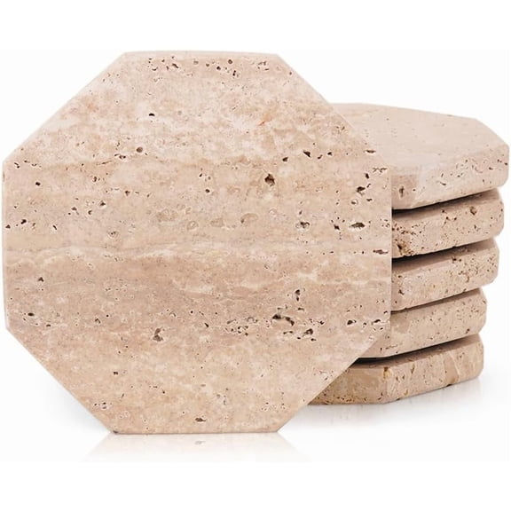 Travertine Coasters 3.5" Inch Handmade Star Stone Coasters for Coffee Table, Ideal Coasters Set of 6 for Drinks, Elegant Coaster for Kitchen & Dining Table Decor