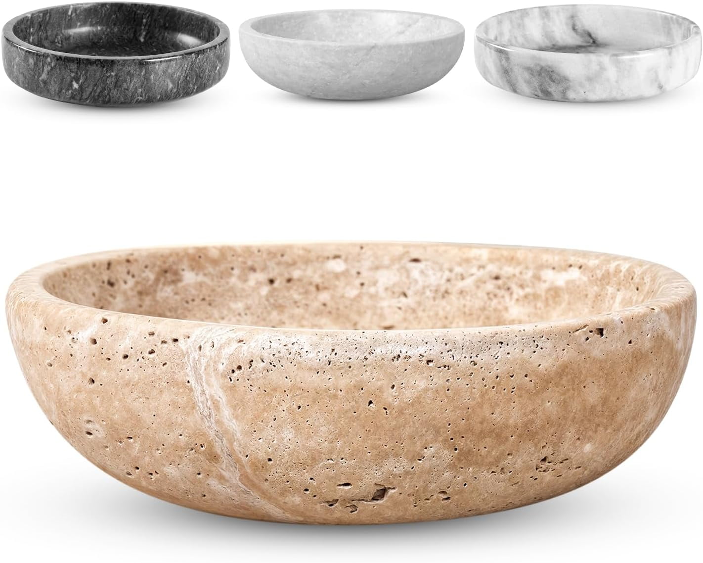 Travertine Decorative Bowl - 7.8” Diameter & 2” Height - Key Bowl for ...