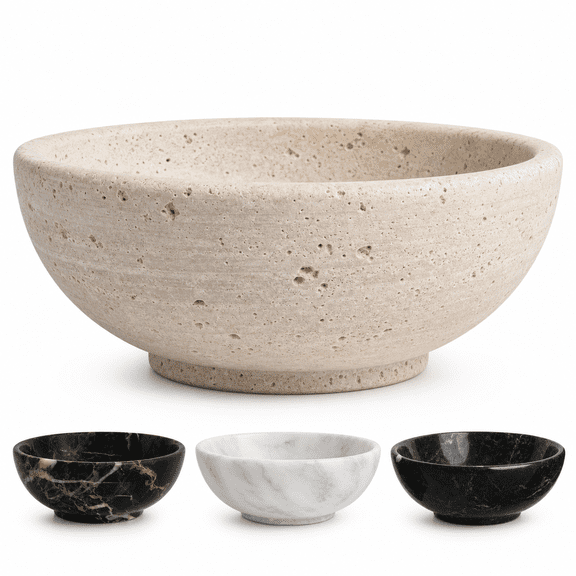 Travertine Decorative Bowl, 8 Inch, Multi-Use Home Accent