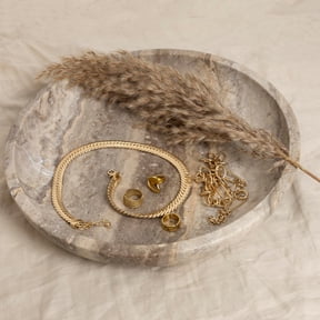Travertine Decorative Bowl for Entryway Table Silver-Grey Large