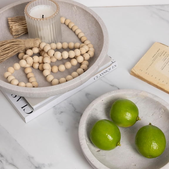 Travertine Decorative Bowl for Entryway Table White Gray Large