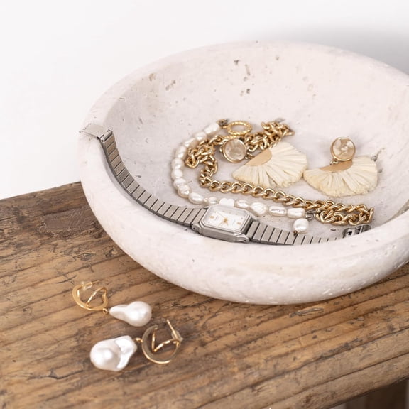 Travertine Decorative Bowl for Entryway Table White or Gray